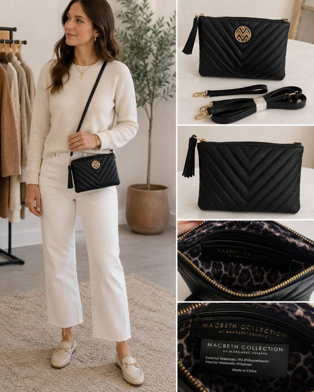 MacBeth Collection by Margaret Josephs Black Quilted Crossbody Wristlet Clutch B